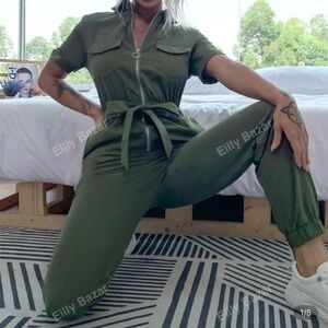 Olive Green Zip Jumpsuit